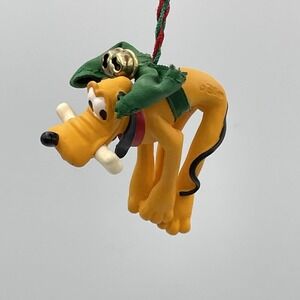 Vintage Disney Store Pluto Holding Bone With Jingle Bells Christmas Ornament